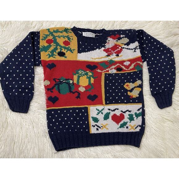 Vintage Pullover Ugly Christmas Sweater STUDIO Cotton Blend Small - Picture 1 of 6